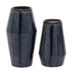 Best Navy Carved Chevron Ceramic Vases, Set of 2 Vases