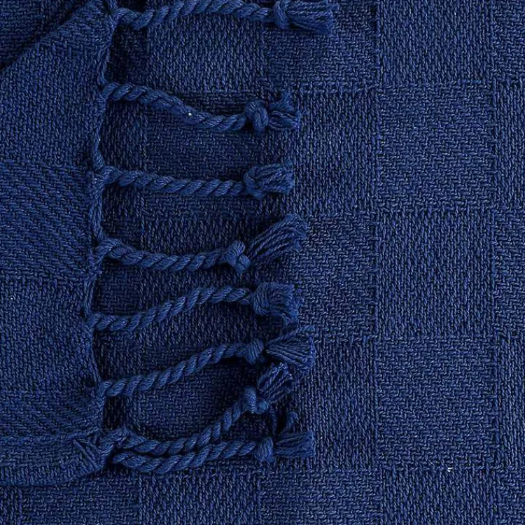 New Navy Checkered Weave Fringe Throw Blankets & Throws