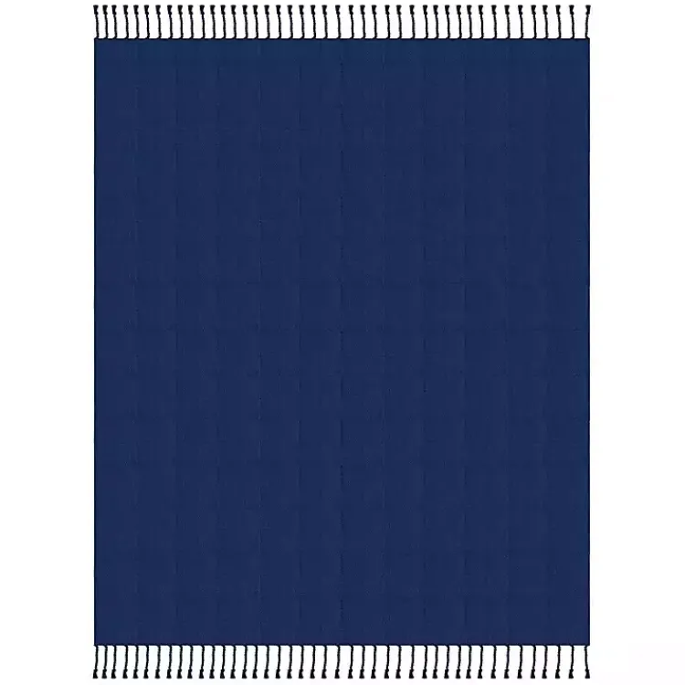 New Navy Checkered Weave Fringe Throw Blankets & Throws
