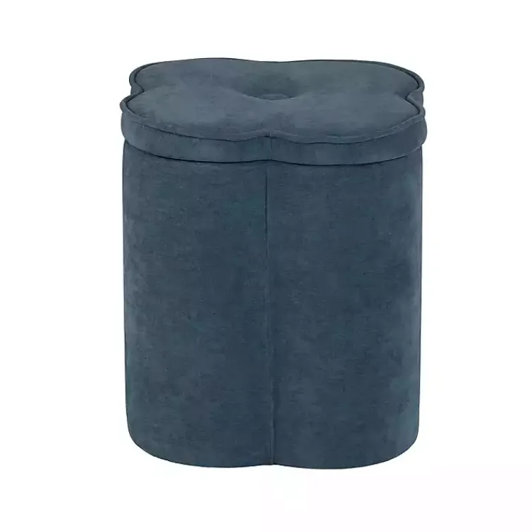 Kirklands Home Benches & Ottomans|Navy Chenille Flower Storage Ottoman Blue