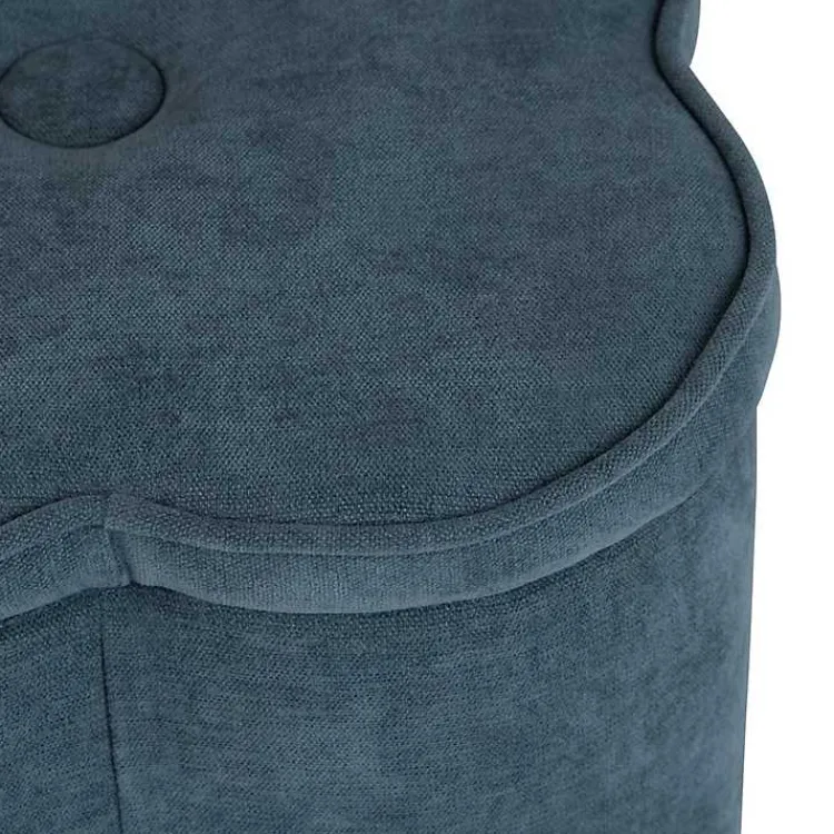 Kirklands Home Benches & Ottomans|Navy Chenille Flower Storage Ottoman Blue