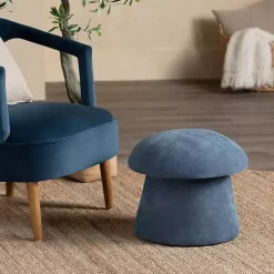 Kirklands Home Benches & Ottomans|Navy Chenille Mushroom Storage Ottoman Blue