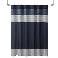 Kirklands Home Shower Curtains|Navy Colorblock Silky Shower Curtain Blue