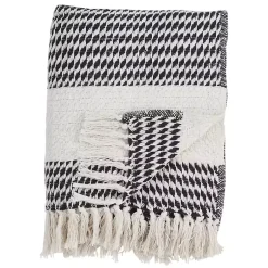 Discount Navy Diamond Weave Throw with Tassels Blankets & Throws