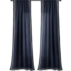 Kirklands Home Curtains & Drapes|Navy Embroidered Ric Rac Curtain Panel, 84 in. Blue