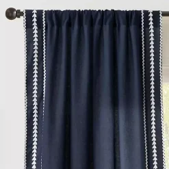 Kirklands Home Curtains & Drapes|Navy Embroidered Ric Rac Curtain Panel, 84 in. Blue