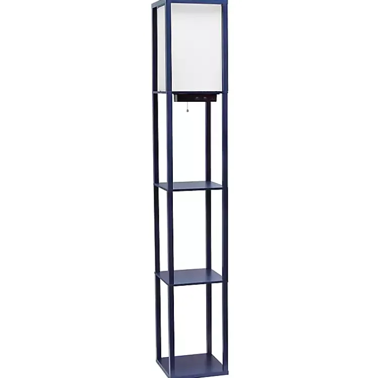Kirklands Home Floor Lamps|Navy Etagere Shelf Charging Floor Lamp Blue