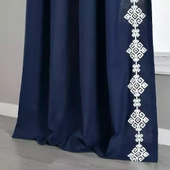 Kirklands Home Curtains & Drapes|Navy Geometric Border Curtain Panel, 84 in. Blue