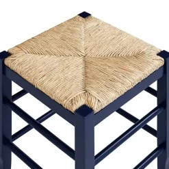 Kirklands Home Bar Stools & Counter Height Stools|Navy Handwoven Square Wooden Counter Stool Blue