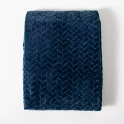 Discount Navy Heavenly Herringbone Plush Throw Blankets & Throws