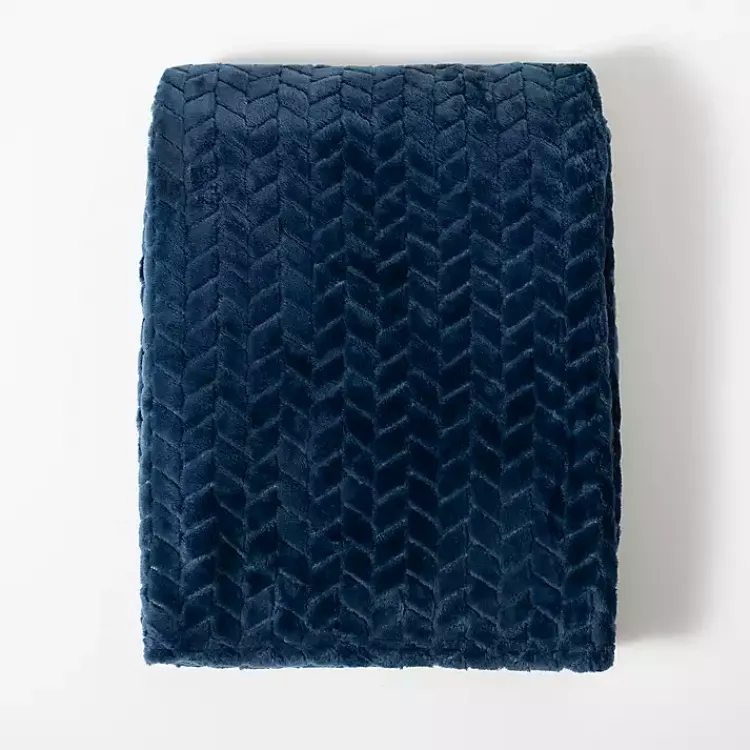 Discount Navy Heavenly Herringbone Plush Throw Blankets & Throws