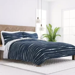 Kirklands Home Quilts|Navy Linear Reversible 3-pc. Queen Quilt Set