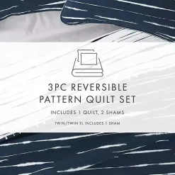 Kirklands Home Quilts|Navy Linear Reversible 3-pc. King Quilt Set