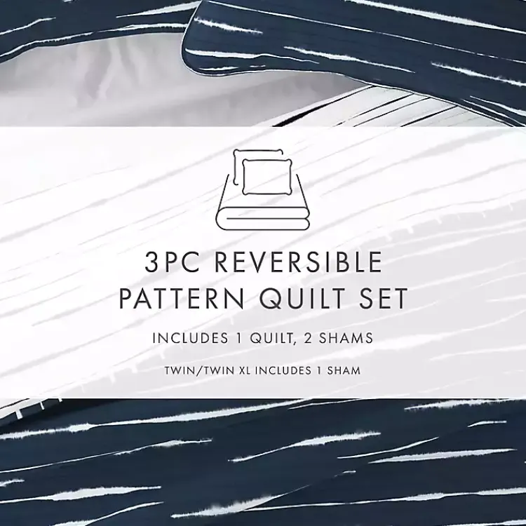 Kirklands Home Quilts|Navy Linear Reversible 3-pc. King Quilt Set
