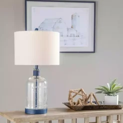 Kirklands Home Table Lamps|Navy Metal and Glass Jar Table Lamp White