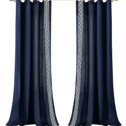 Kirklands Home Curtains & Drapes|Navy Modern Square Border Curtain Panel, 84 in. Blue