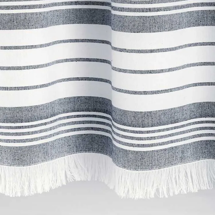 Kirklands Home Shower Curtains|Navy Nantucket Tassel Fringe Shower Curtain Blue