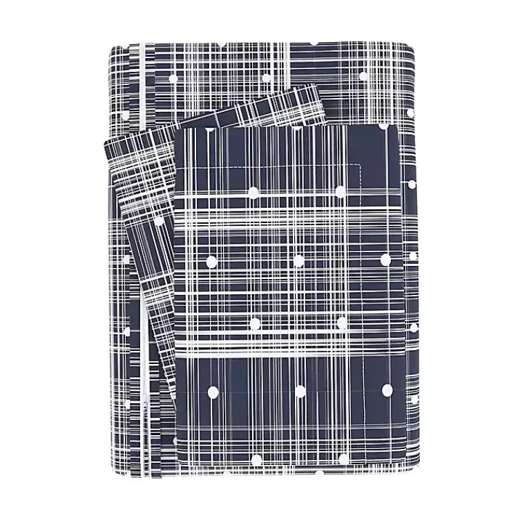 Kirklands Home Duvets|Navy Plaid Polka Dot 2-pc. Twin Duvet Cover Set