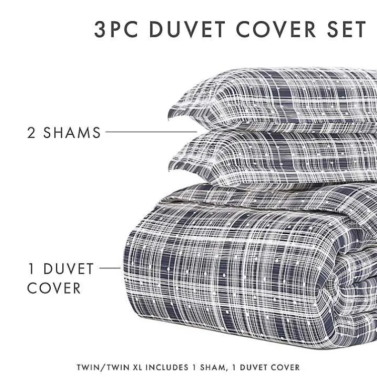 Kirklands Home Duvets|Navy Plaid Polka Dot 2-pc. Twin Duvet Cover Set