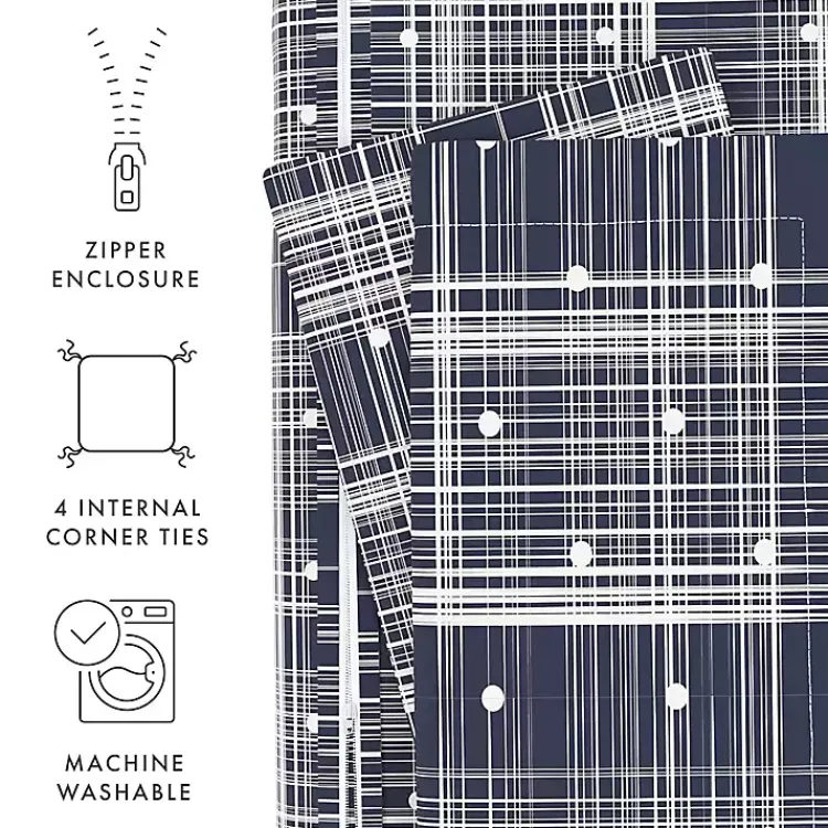 Kirklands Home Duvets|Navy Plaid Polka Dot 2-pc. Twin Duvet Cover Set