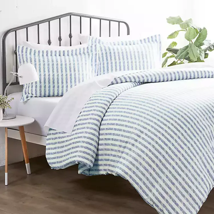 Kirklands Home Duvets|Navy Rugged Stripes Puffed 3-pc. Queen Duvet Set