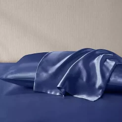 Kirklands Home Bed Sheets|Navy Satin King 2-pc. Pillow Case Set Blue