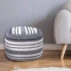 Best Navy Seaside Textured Stripe Pouf Poufs & Floor Cushions