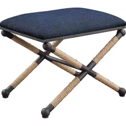 Kirklands Home Benches & Ottomans|Navy Seat and Black Metal Ottoman Blue