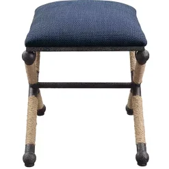 Kirklands Home Benches & Ottomans|Navy Seat and Black Metal Ottoman Blue