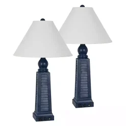 Kirklands Home Table Lamps|Navy Shutter Charging Table Lamps, Set of 2 White