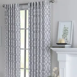 Kirklands Home Curtains & Drapes|Navy Trellis Woven Single Curtain Panel, 84 in.
