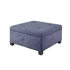 Kirklands Home Benches & Ottomans|Navy Tufted Square Storage Ottoman Blue