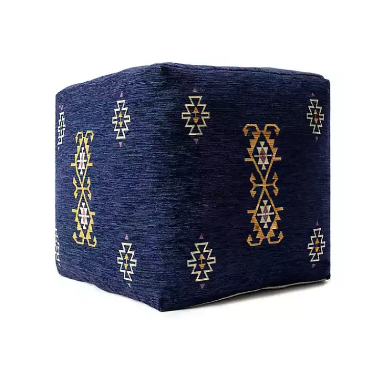 New Navy Turkish Motifs Ultra-Soft Pouf Poufs & Floor Cushions