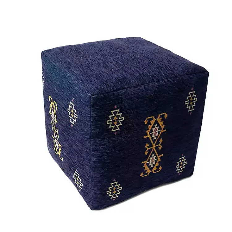 New Navy Turkish Motifs Ultra-Soft Pouf Poufs & Floor Cushions