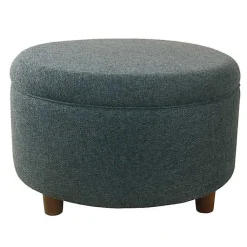 Kirklands Home Benches & Ottomans|Navy Upholstered Round Storage Ottoman Blue