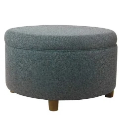 Kirklands Home Benches & Ottomans|Navy Upholstered Round Storage Ottoman Blue