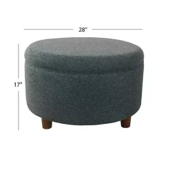 Kirklands Home Benches & Ottomans|Navy Upholstered Round Storage Ottoman Blue