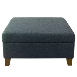 Kirklands Home Benches & Ottomans|Navy Upholstered Square Storage Ottoman Blue