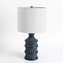 Kirklands Home Table Lamps|Navy Wave Glazed Table Lamp White