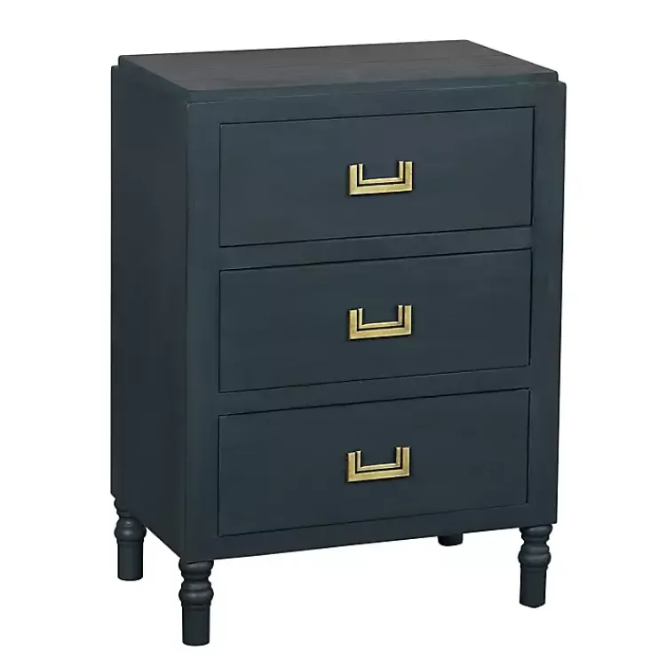 Kirklands Home Nightstands|Navy Wood 3-Drawer Layla Nightstand Blue