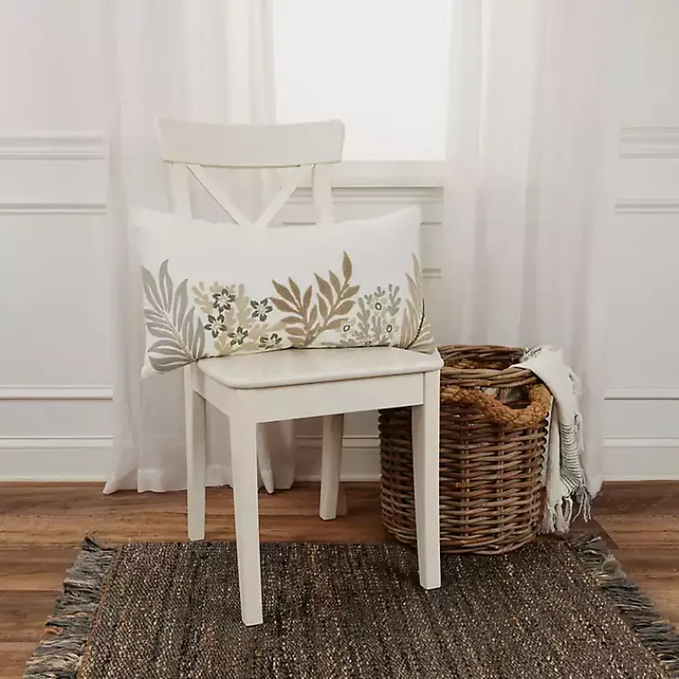 Best Neutral Blooms Hand Embroidered Lumbar Pillow Pillows