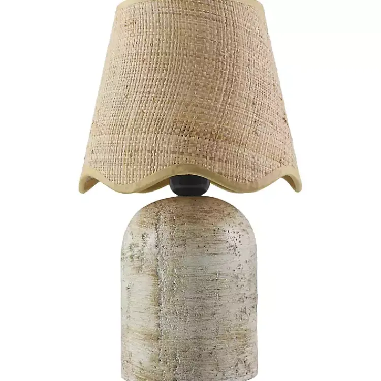 Kirklands Home Table Lamps|Neutral Faux Stone Table Lamp with Scalloped Shade Tan