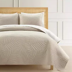 Kirklands Home Quilts|Neutral Leaf Reversible 3-pc. Cali King Quilt Set