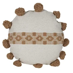 Outlet Neutral Soft Poms Round Throw Pillow Pillows