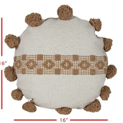 Outlet Neutral Soft Poms Round Throw Pillow Pillows