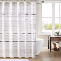 Kirklands Home Shower Curtains|Neutral Striped Boho Cotton Shower Curtain