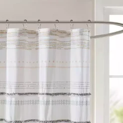 Kirklands Home Shower Curtains|Neutral Striped Boho Cotton Shower Curtain