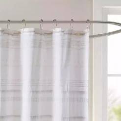Kirklands Home Shower Curtains|Neutral Striped Boho Cotton Shower Curtain