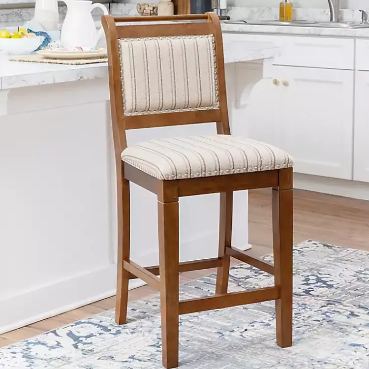 Kirklands Home Bar Stools & Counter Height Stools|Neutral Stripes Upholstered Emmy Counter Stool Tan