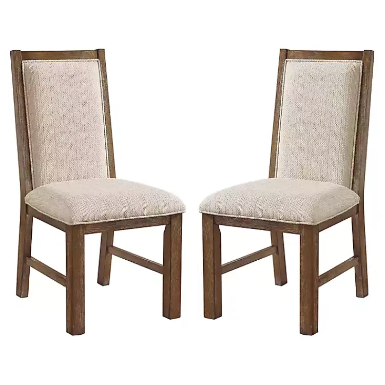 Kirklands Home Dining Chairs|Neutral Upholstered Oak Dining Chairs, Set of 2 Tan
